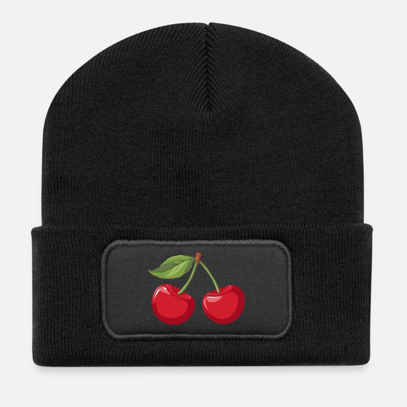 Lebendige Kirsche Illustration - Recycelte Patch Beanie - Schwarz