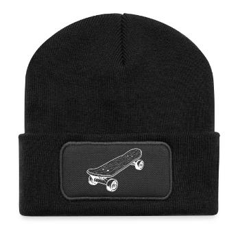 Skateboard Skizze - Recycelte Patch Beanie - Schwarz - Vorne