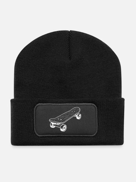 Skateboard Skizze - Recycelte Patch Beanie - Schwarz