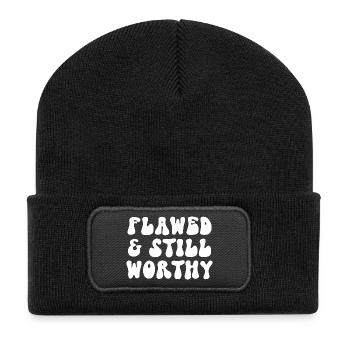 Message inspirant imparfait et toujours valable - Beanie recyclé à patch - noir - Devant