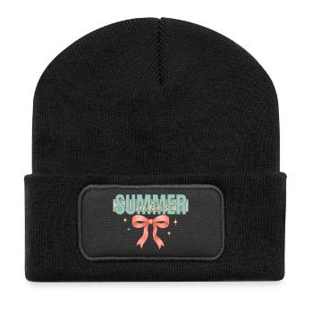 Summer vibe pink Bow png | Summer coquette bow - Recycled Patch Beanie - black - Front