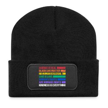 Rainbow Regenbogen Lesbe Pride LGBTQ - Recycelte Patch Beanie - Schwarz - Vorne