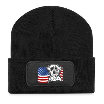 Boxer US Amerika Fahne Hunde Hund Wilsigns - Recycelte Patch Beanie - Schwarz - Vorne