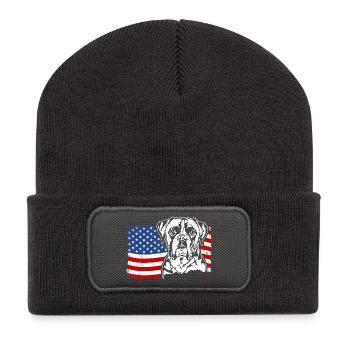 Boxer US Amérique Drapeau Chiens Chien Wilsigns - Beanie recyclé à patch - charbon - Devant