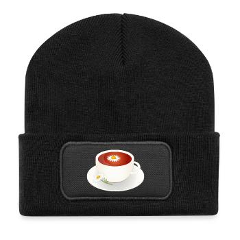 Chamomile tea motif with flower in elegant cup - Recycled Patch Beanie - black - Front