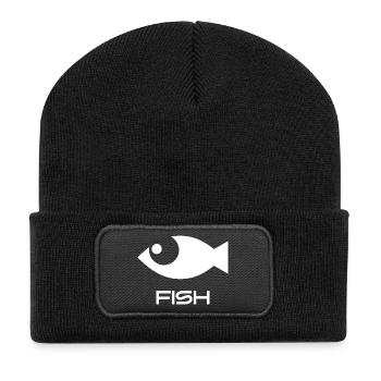 Icône de poisson minimaliste Pêche Mer Océan - Beanie recyclé à patch - noir - Devant