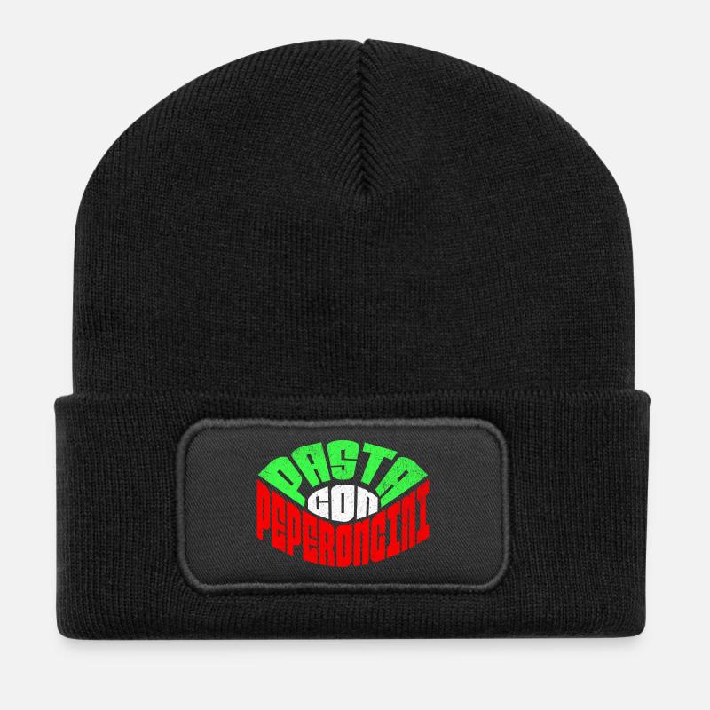Pasta Peperoncini T-Shirt – Italien Retro Flagge - Recycelte Patch Beanie - Schwarz