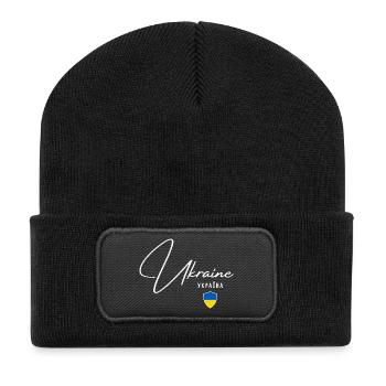 Ukraine, minimalist elegant design - Recycled Patch Beanie - black - Front