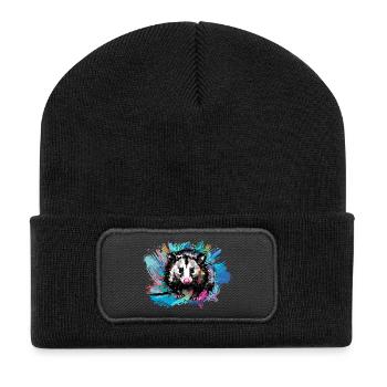 opossum, ilustration, opossum, coloré, graffiti - Beanie recyclé à patch - noir - Devant