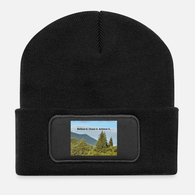 Inspirational Nature Quote on Forest Scene - Recycled Patch Beanie - black