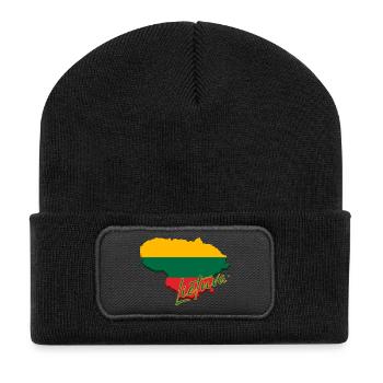 Map of Lithuania, flag of Lithuania - Recycled Patch Beanie - black - Front