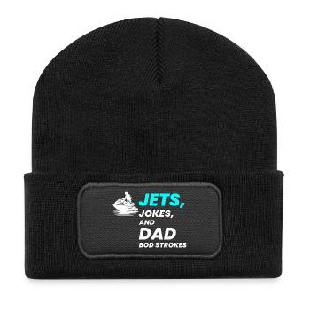 Jets-Witze und Dad Bod Strokes - Recycelte Patch Beanie - Schwarz - Vorne