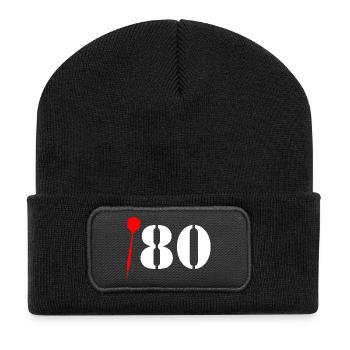 Dart 180 Spruch „Einhundertachtzig!“ Tripple 20 - Recycelte Patch Beanie - Schwarz - Vorne
