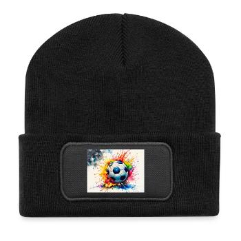 Explosiver Aquarell-Fußball - Recycelte Patch Beanie - Schwarz - Vorne