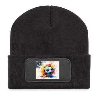 Explosiver Aquarell-Fußball - Recycelte Patch Beanie - Dunkelgrau - Vorne