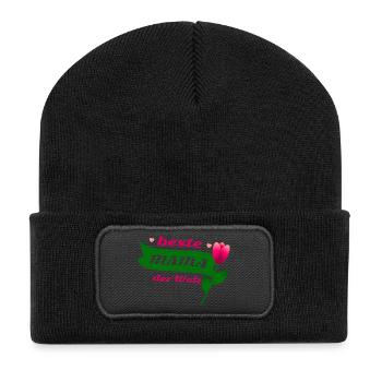 Beste Mama der Welt Design Geschenk - Recycelte Patch Beanie - Schwarz - Vorne