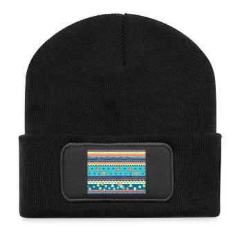 Colorful Boho Winter Pattern - Recycled Patch Beanie - black - Front
