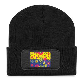 Floral pattern with contrasting background - Recycled Patch Beanie - black - Front