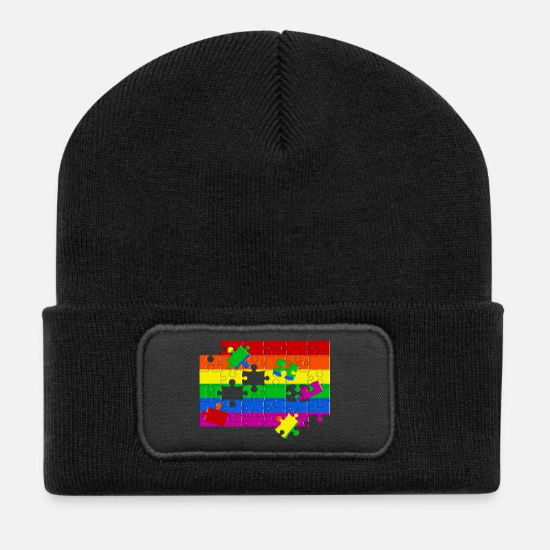 Puzzle drapeau LGTBQ+ - Beanie recyclé à patch - noir