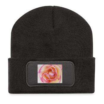 Zartrosa Rosenblüte Nahaufnahme - Recycelte Patch Beanie - Dunkelgrau - Vorne