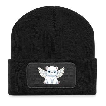 Ange ours polaire mignon avec des ailes Cartoon Smile - Beanie recyclé à patch - noir - Devant
