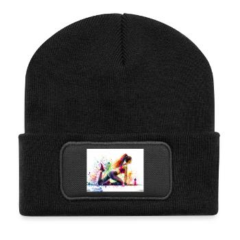 Watercolor fitness exercise - Recycled Patch Beanie - black - Front