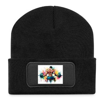 Langhantel Kniebeuge Gewichtheber - Recycelte Patch Beanie - Schwarz - Vorne