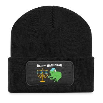 Chanukkah Hanukah Hanukkah Frosch - Recycelte Patch Beanie - Schwarz - Vorne