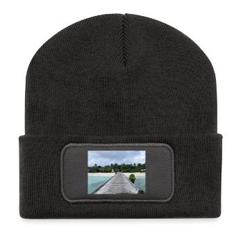 Jetée tropicale sur la mer turquoise Kudafushi Maldives - Beanie recyclé à patch - charbon - Devant