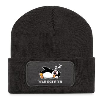 Pinguin Lustiger Spruch - Recycelte Patch Beanie - Dunkelgrau - Vorne