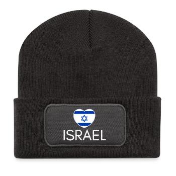 Le cœur avec le drapeau d’Israël, j’aime Israël - Beanie recyclé à patch - charbon - Devant