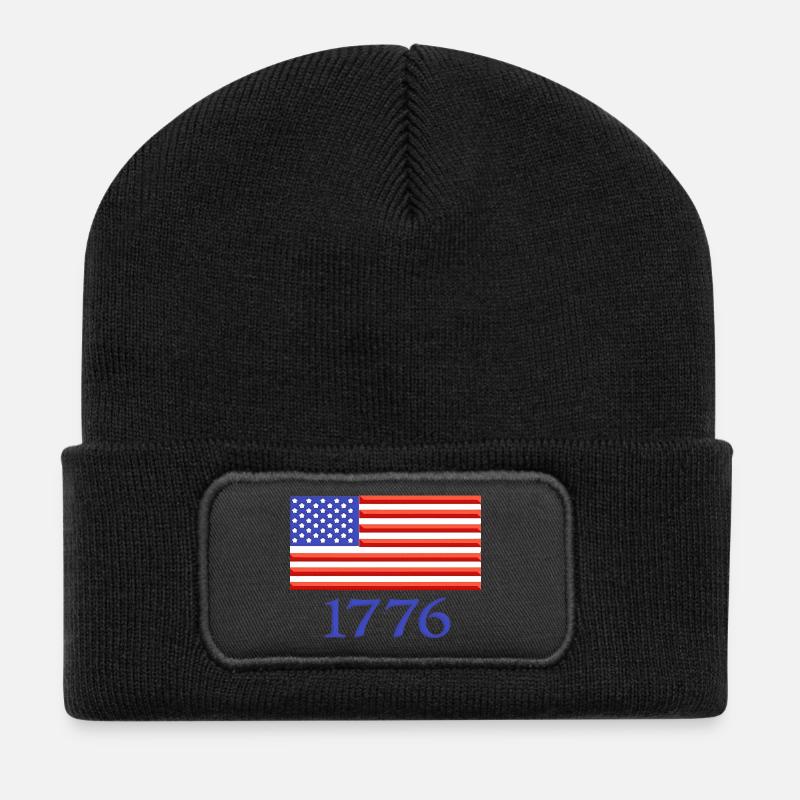 1776 Amerikanische Flagge bestickt - Recycelte Patch Beanie - Schwarz