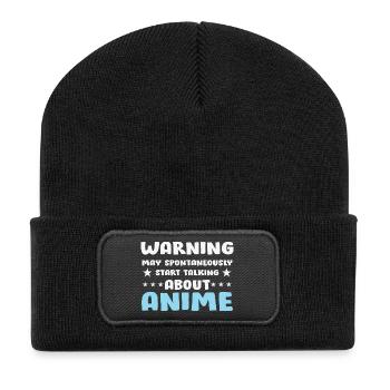 Anime Conversation Warning Saying Shirt - Recycled Patch Beanie - black - Front