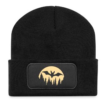 Chauve-souris Silhouette Cool Lune Forêt Halloween Fun - Beanie recyclé à patch - noir - Devant
