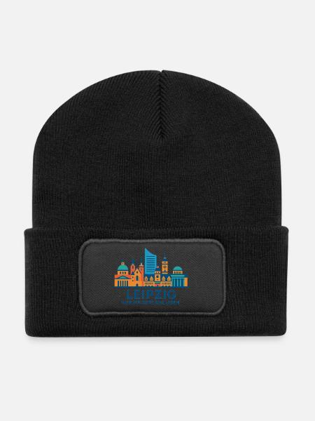 Leipzig Skyline Pulsierend Silhouette - Recycelte Patch Beanie - Schwarz
