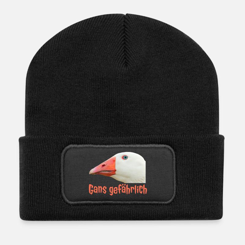 Ganz Gefährlich Gänsekopf - Recycelte Patch Beanie - Schwarz