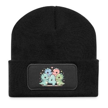 4th Birthday Dino Dinosaur 4 Years Gift - Recycled Patch Beanie - black - Front