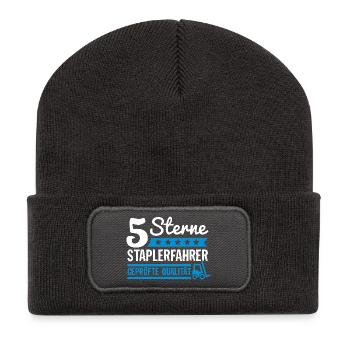5 Sterne Staplerfahrer Geprüfte Qualität, Beruf - Recycelte Patch Beanie - Dunkelgrau - Vorne