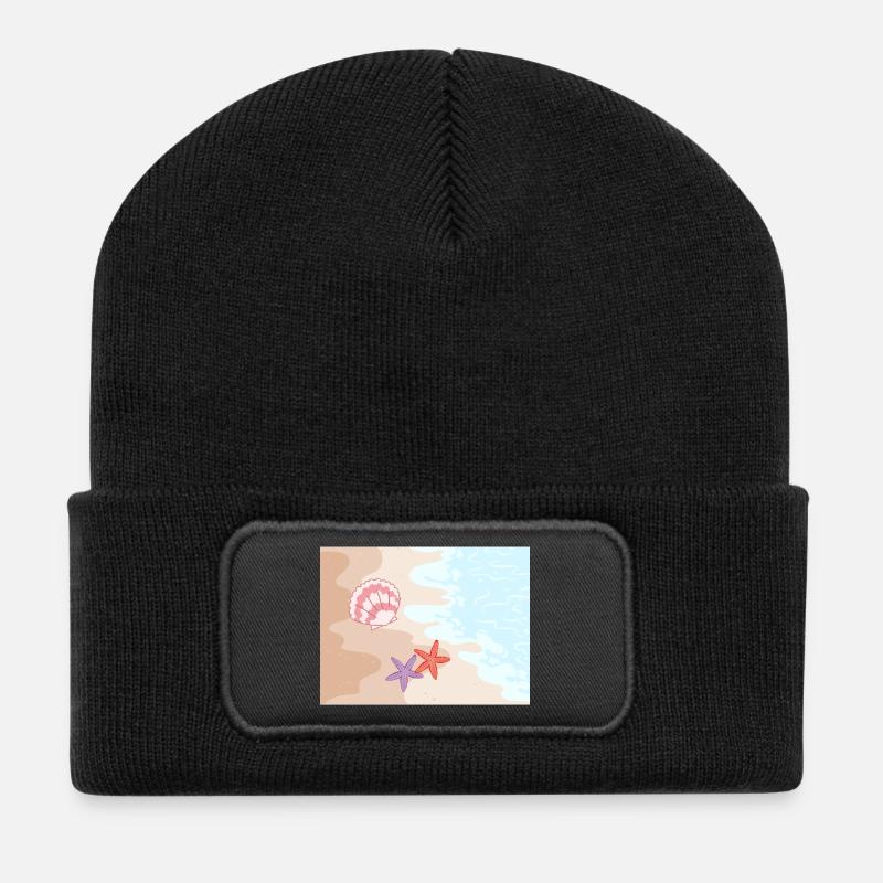 Sommerstrand Seesterne und Muscheln - Recycelte Patch Beanie - Schwarz