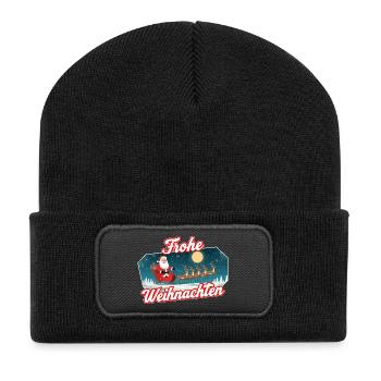 Santa Sleigh Christmas Scene - Recycled Patch Beanie - black - Front