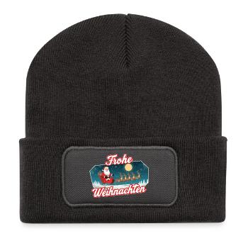 Santa Schlitten Weihnachtsszene - Recycelte Patch Beanie - Dunkelgrau - Vorne