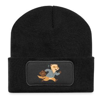 Frettchen im Anzug rennt mit Aktenkoffer - Recycelte Patch Beanie - Schwarz - Vorne