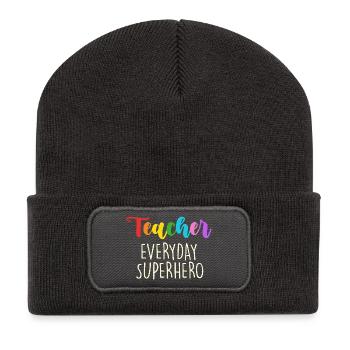 Teacher Everyday Superhero Design - Recycled Patch Beanie - dark grey - Front