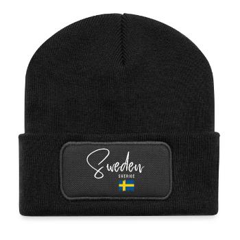 Hergestellt in Schweden, schwedische Wurzeln - Recycelte Patch Beanie - Schwarz - Vorne