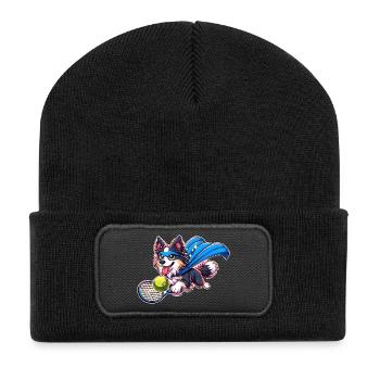 Superheld Corgi Mit Tennisball Und Umhang - Recycelte Patch Beanie - Schwarz - Vorne