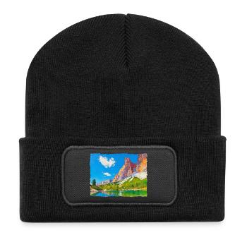 Lake in the Dolomites with paint effect - Recycled Patch Beanie - black - Front