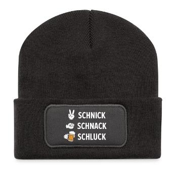 Schnich Schnack Schluck - Funny Drinking Meme - Recycelte Patch Beanie - Dunkelgrau - Vorne