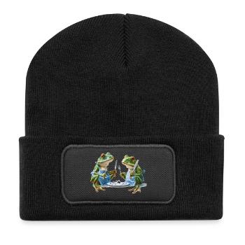 Deux cuisiniers grenouilles au dîner - Beanie recyclé à patch - noir - Devant