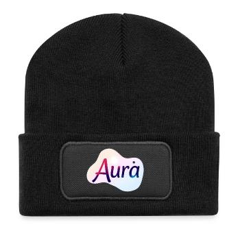 Aura – Modern Colorful Typographic Design - Recycled Patch Beanie - black - Front