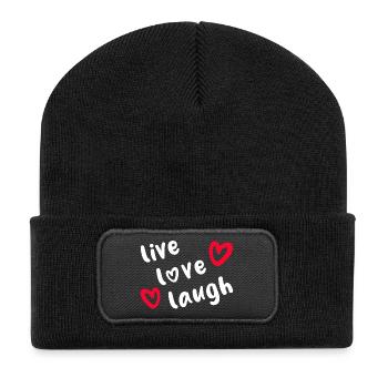 LIVE LOVE LAUGH - Positive Vibes - Recycelte Patch Beanie - Schwarz - Vorne